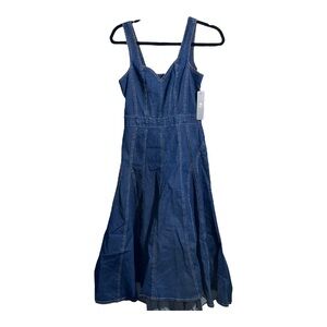 Denim Fit Flare Midi Dress Cottagecore Tractr Blue Strappy M NWT